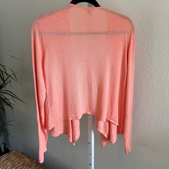 J. Jill Women's Open Front Cardigan Coral Pink Linen Blend Lightweight Size L - Picture 7 of 13